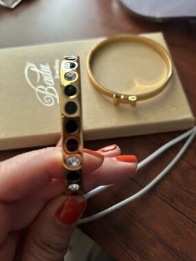 kate spade Gold Bangle with Black Enamel Circles and Clear Crystals